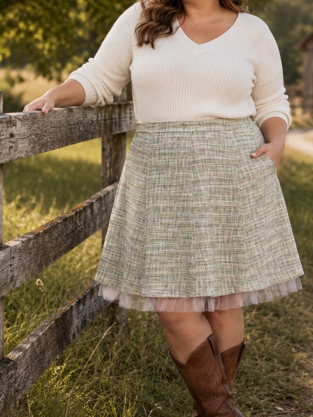 Newsworthy Vintage Green Tweed and Tulle skirt size 20 W